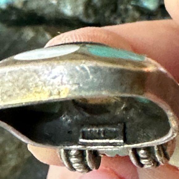 Vintage onyx turquoise mother of pearl sterling silver  pendant - Picture 6 of 9